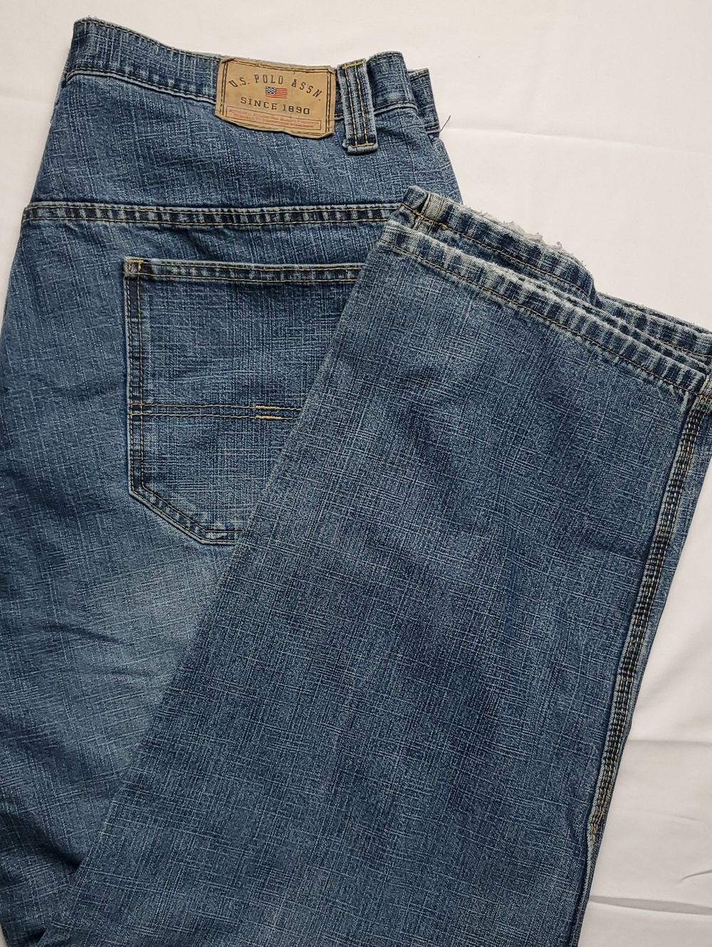 Vintage Y2K U.S. Polo Assn. Men's 38x32 Blue Straight Leg Distressed Jeans